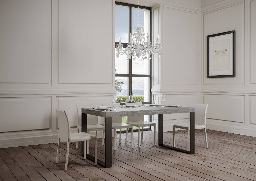 Itamoby Tavolo Tecno Allungabile Piano Cemento 90×160 Allungato 264 Telaio Antracite