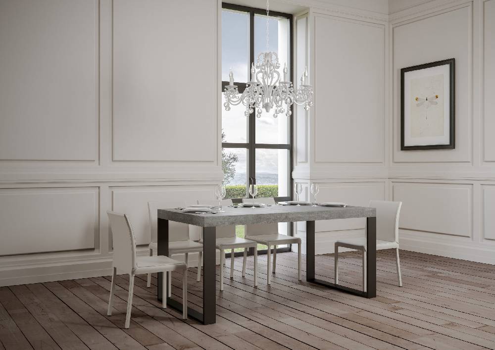 Itamoby Tavolo Tecno Allungabile Piano Cemento 90×180 Allungato 440 Telaio Antracite