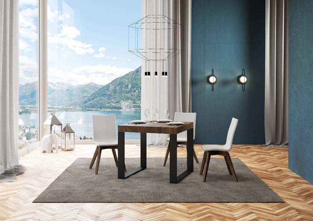 Itamoby Tavolo Tecno Allungabile Piano Noce 90×90 Allungato 246 Telaio Antracite