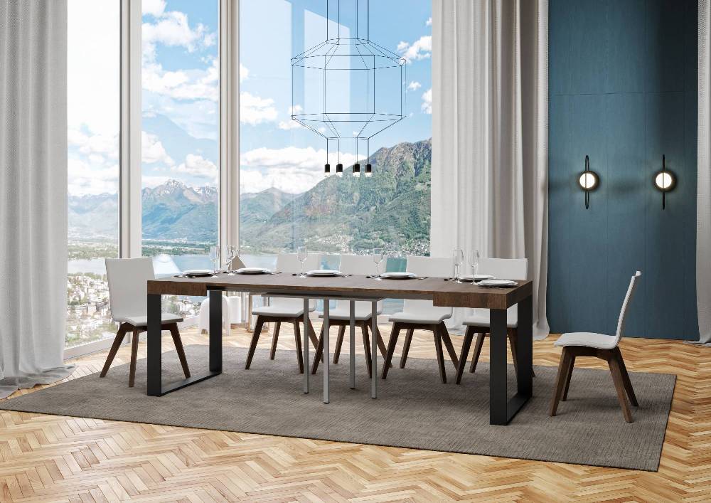 Itamoby Tavolo Tecno Allungabile Piano Noce 90×90 Allungato 246 Telaio Antracite