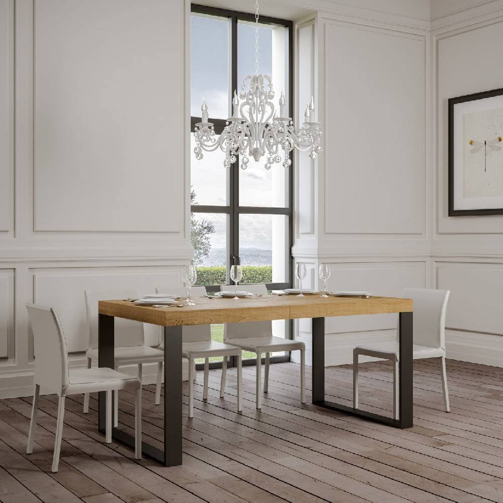 Itamoby Tavolo Tecno Allungabile Piano Quercia Natura 90×160 Allungato 420 Telaio Antracite