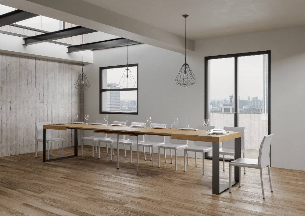 Itamoby Tavolo Tecno Allungabile Piano Quercia Natura 90×130 Allungato 390 Telaio Antracite