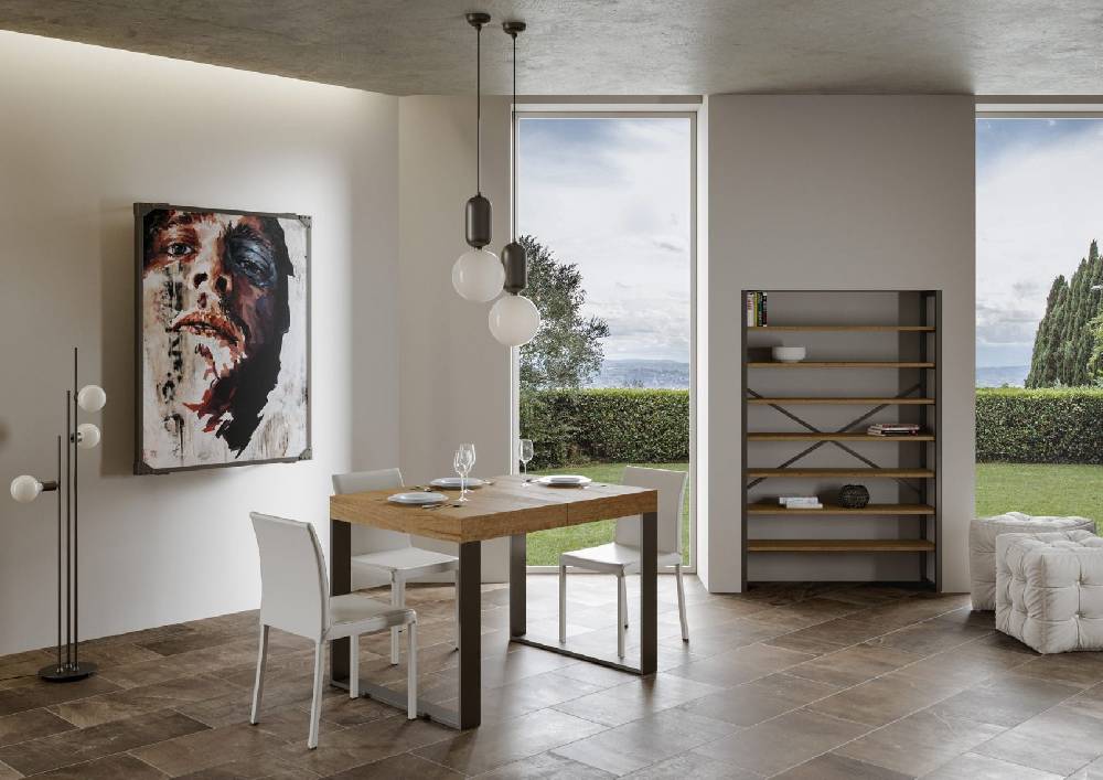 Itamoby Tavolo Tecno Allungabile Piano Quercia Natura 90×130 Allungato 234 Telaio Antracite