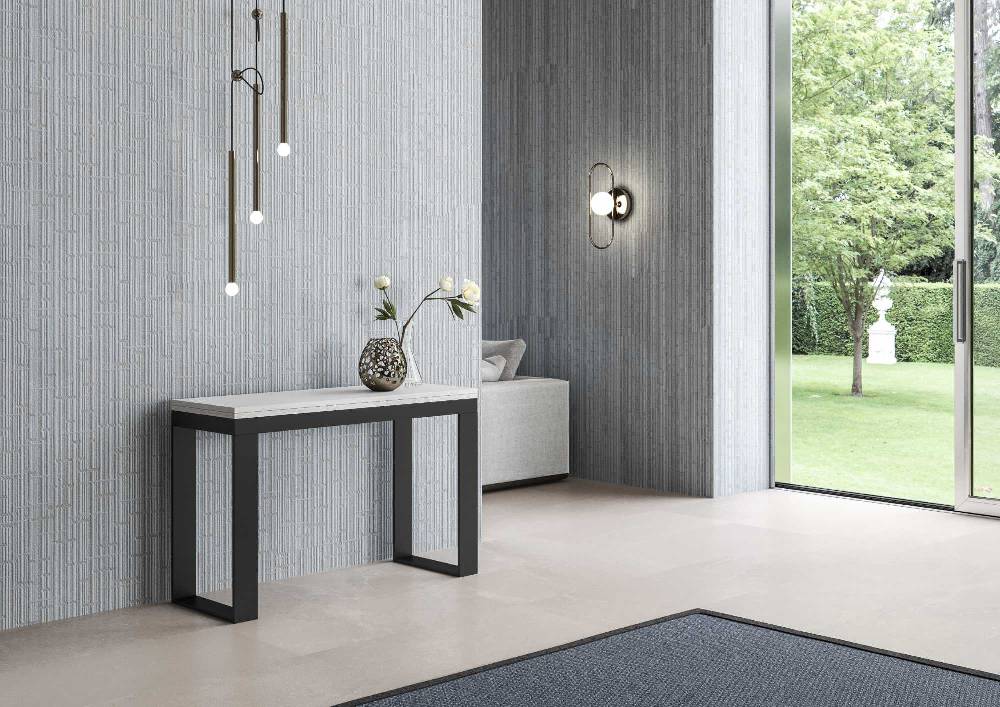 Itamoby Tavolo Tecno Double Bianco Frassino 120×45 Aperto 120×90 Gambe/telaio Antracite