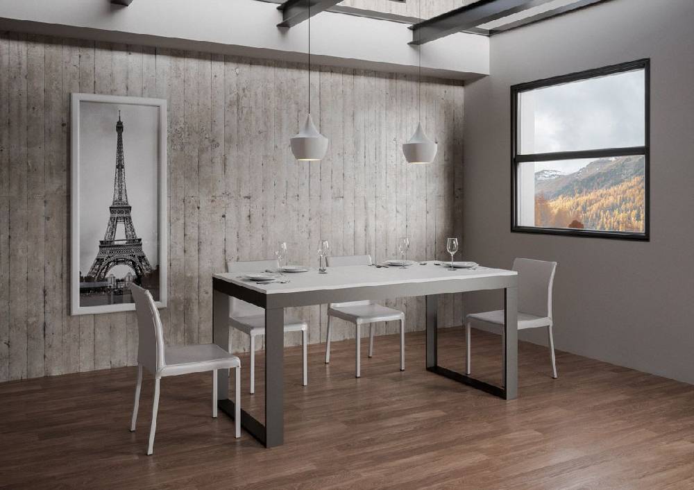 Itamoby Tavolo Tecno Evolution Piano Bianco Frassino 90×120 Allungato 90×224 Telaio Antracite