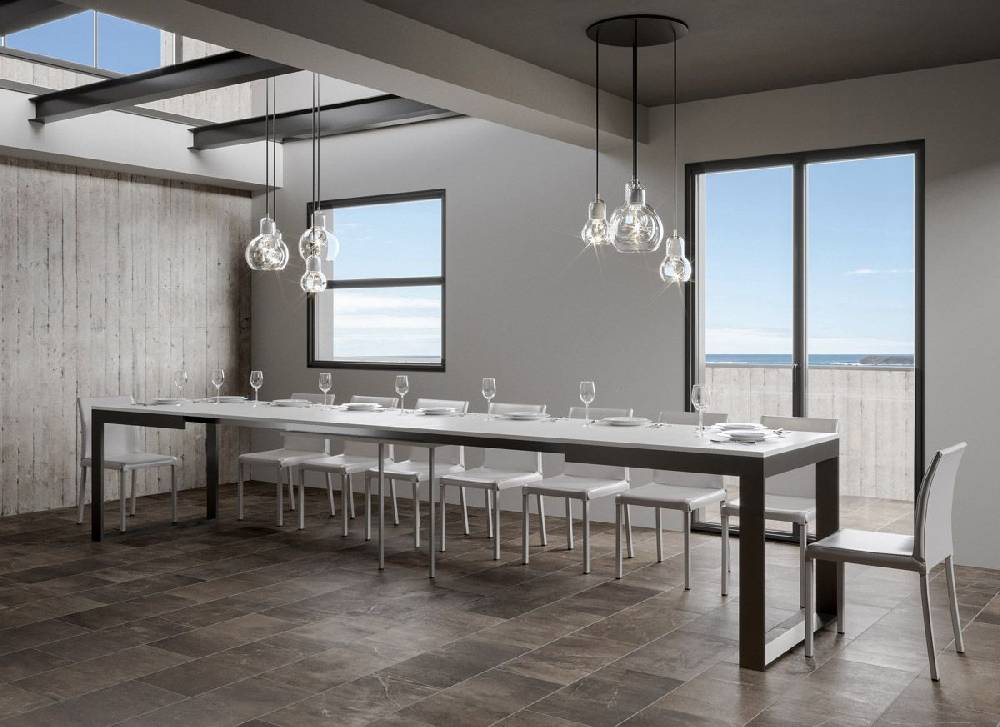 Itamoby Tavolo Tecno Evolution Piano Bianco Frassino 90×160 Allungato 90×420 Telaio Antracite