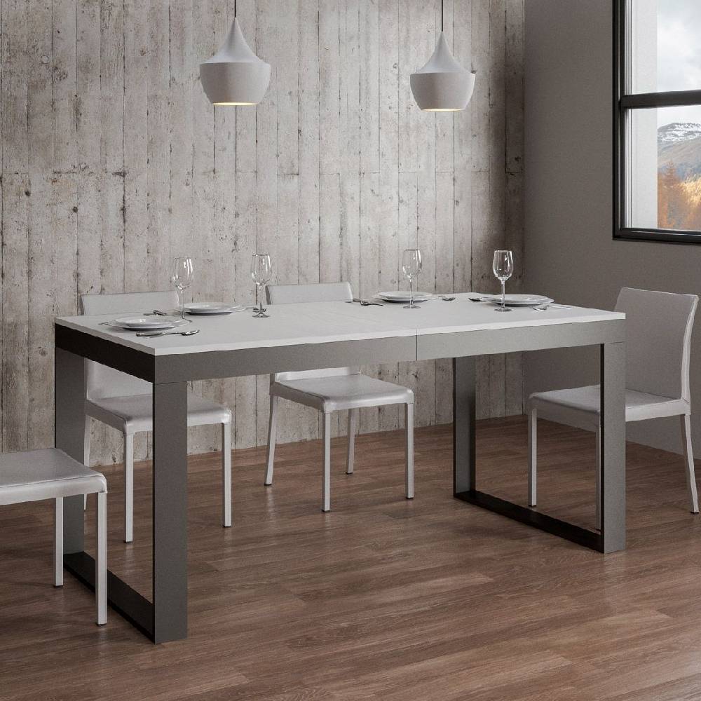Itamoby Tavolo Tecno Evolution Piano Bianco Frassino 90×180 Allungato 90×440 Telaio Antracite