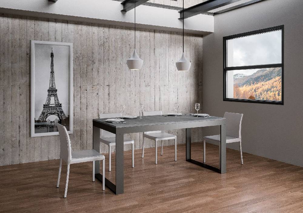 Itamoby Tavolo Tecno Evolution Piano Cemento 90×160 Allungato 90×264 Telaio Antracite