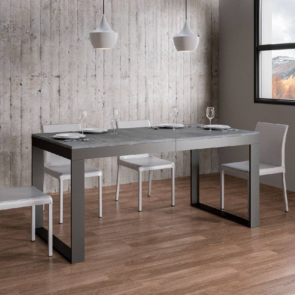Itamoby Tavolo Tecno Evolution Piano Cemento 90×160 Allungato 90×264 Telaio Antracite