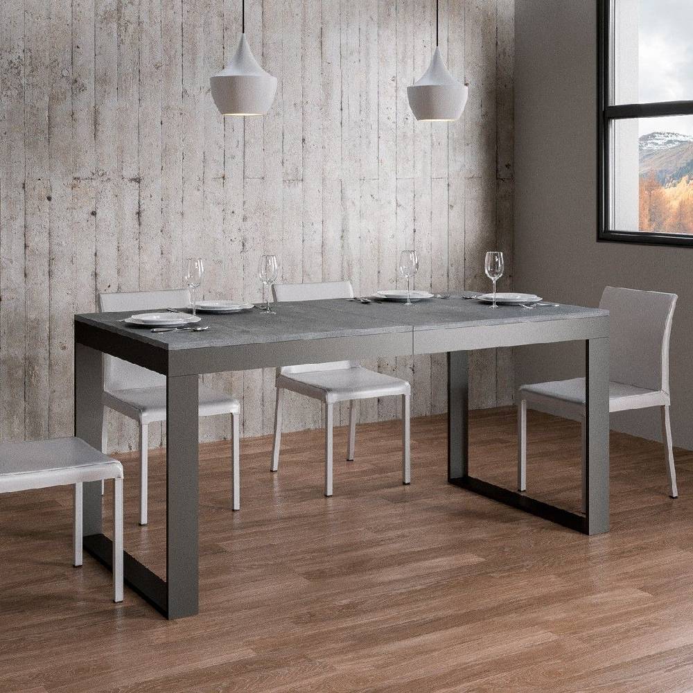 Itamoby Tavolo Tecno Evolution Piano Cemento 90×160 Allungato 90×420 Telaio Antracite