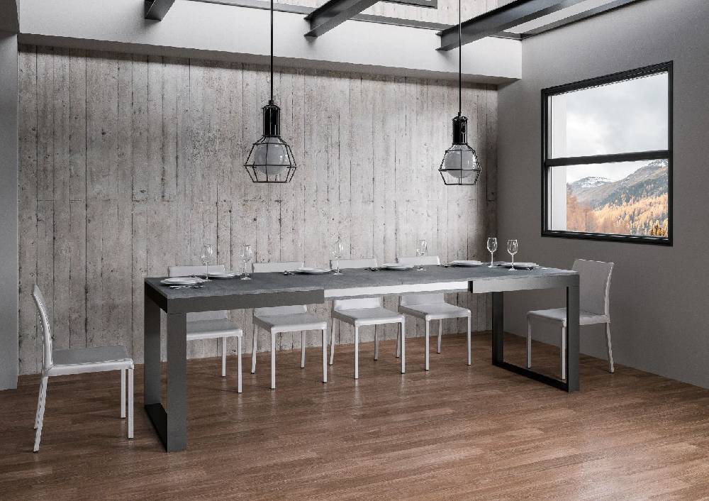 Itamoby Tavolo Tecno Evolution Piano Cemento 90×160 Allungato 90×420 Telaio Antracite