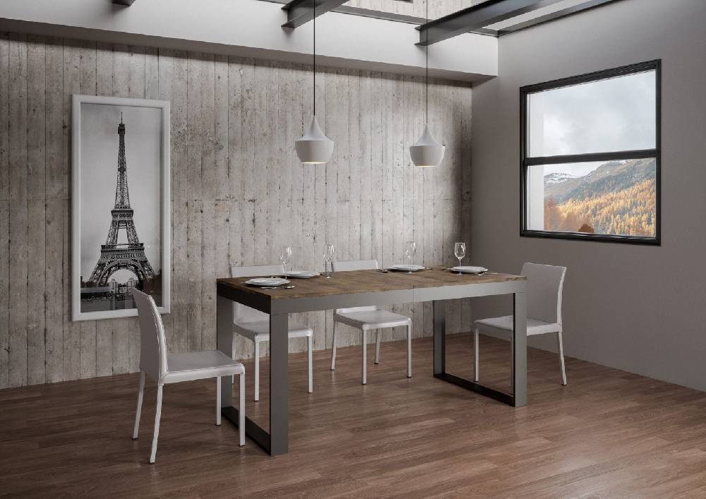 Itamoby Tavolo Tecno Evolution Piano Noce 90×180 Allungato 90×284 Telaio Antracite