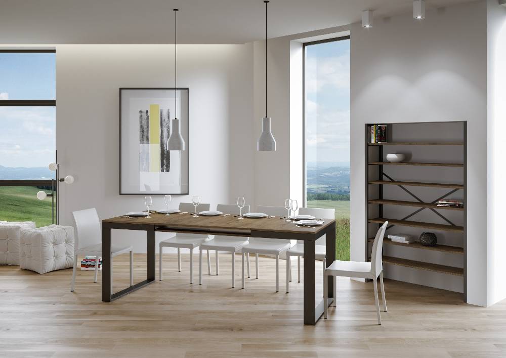 Itamoby Tavolo Tecno Evolution Piano Noce 90×180 Allungato 90×440 Telaio Antracite