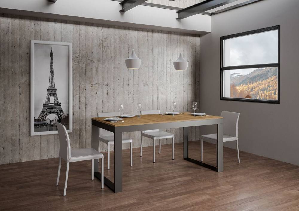 Itamoby Tavolo Tecno Evolution Piano Quercia Natura 90×160 Allungato 90×264 Telaio Antracite