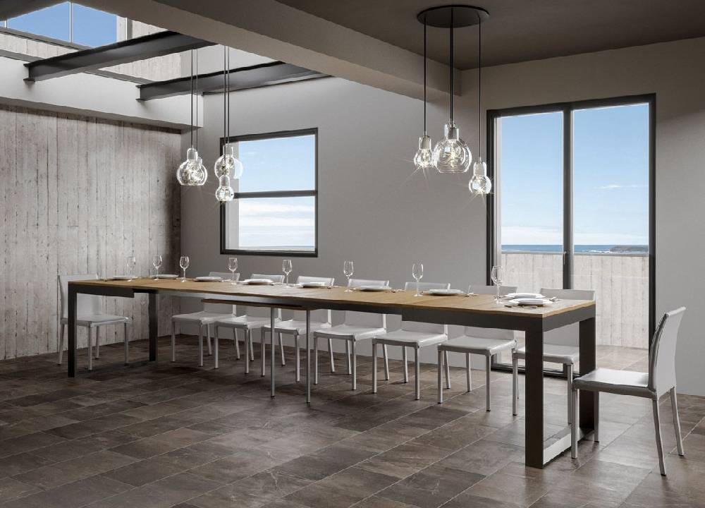 Itamoby Tavolo Tecno Evolution Piano Quercia Natura 90×160 Allungato 90×420 Telaio Antracite