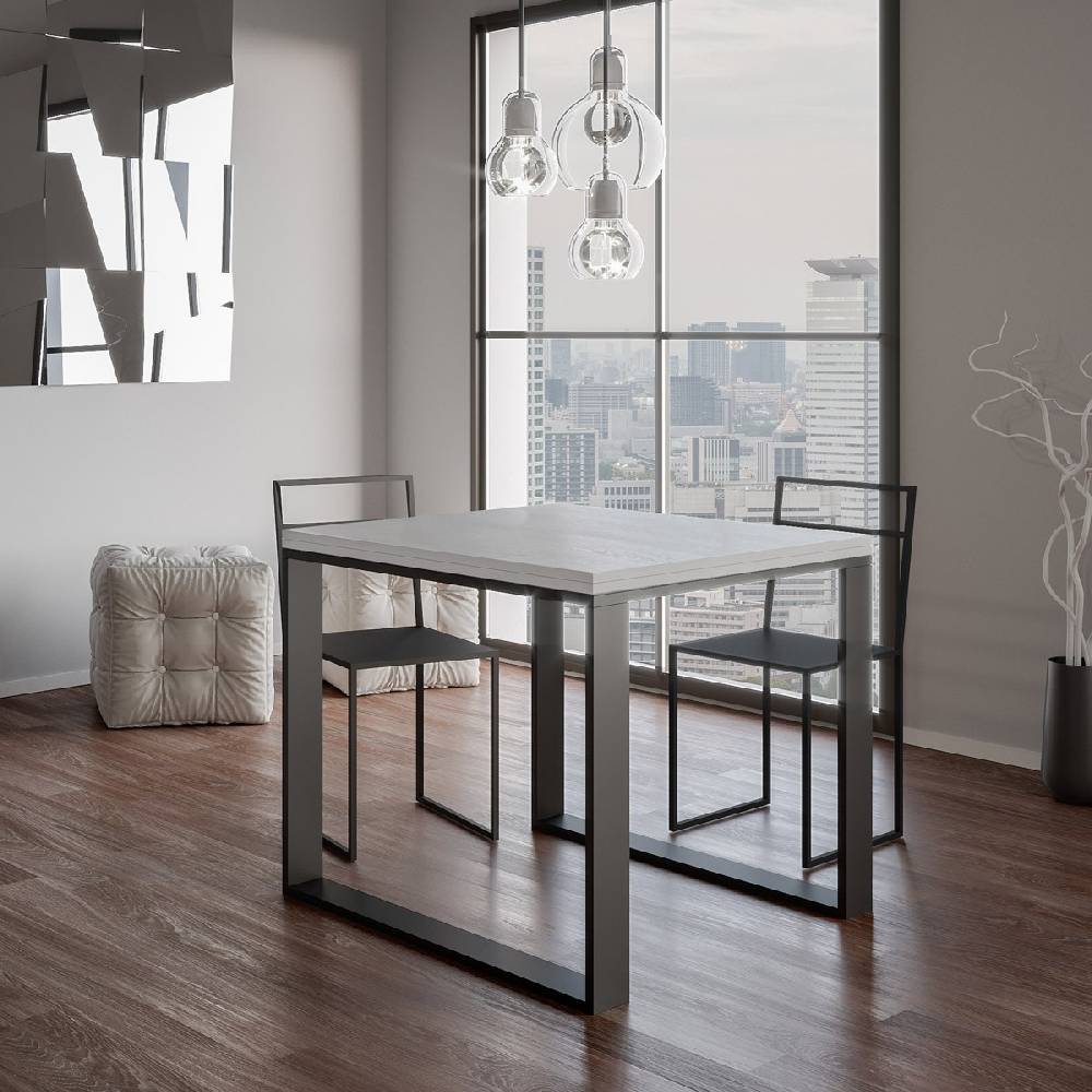 Itamoby Tavolo Tecno Libra Bianco Frassino 90×90 Allungato 90×180 Telaio Antracite