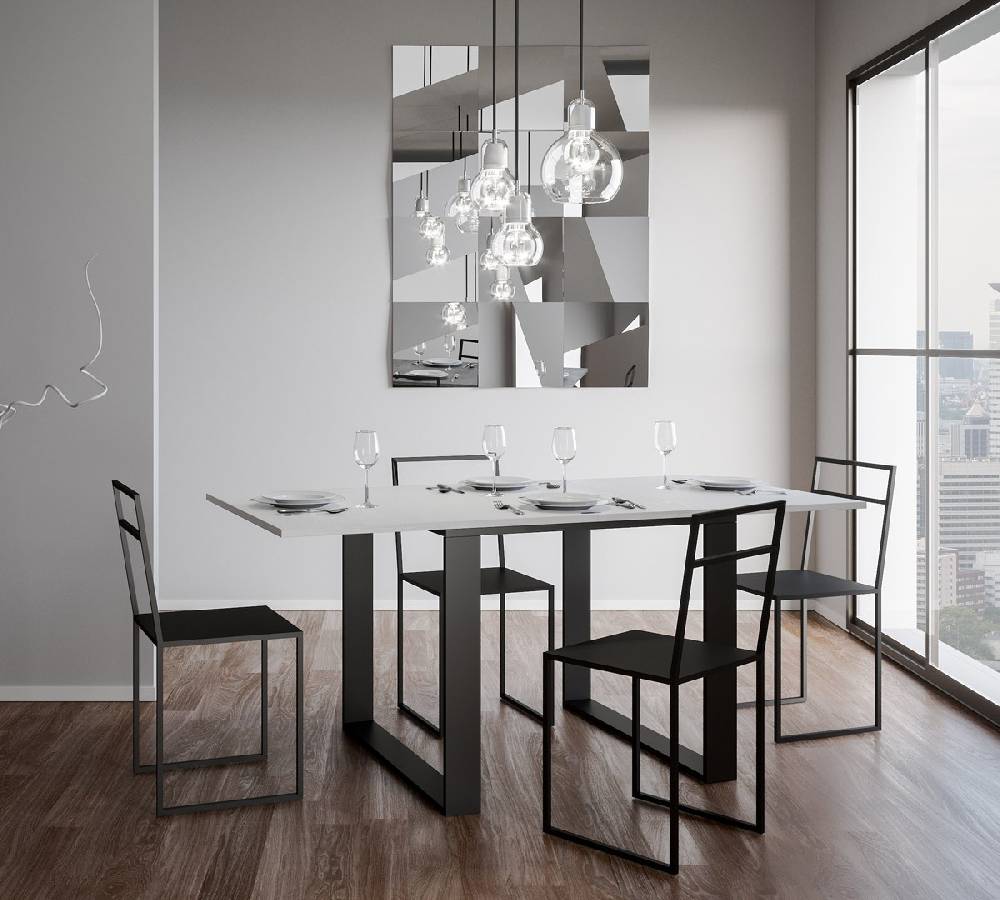 Itamoby Tavolo Tecno Libra Bianco Frassino 90×90 Allungato 90×180 Telaio Antracite