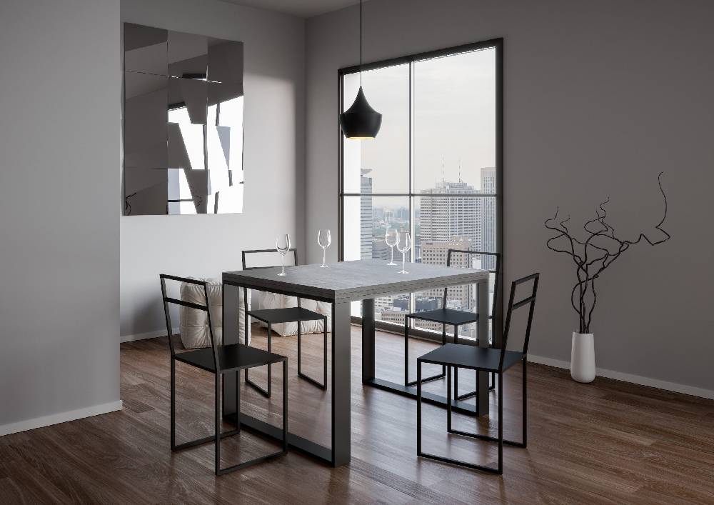 Itamoby Tavolo Tecno Libra Cemento 90×120 Allungato 90×240 Telaio Antracite