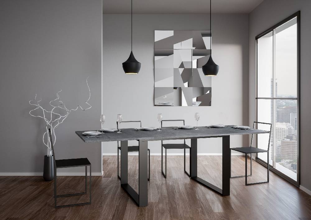 Itamoby Tavolo Tecno Libra Cemento 90×120 Allungato 90×240 Telaio Antracite