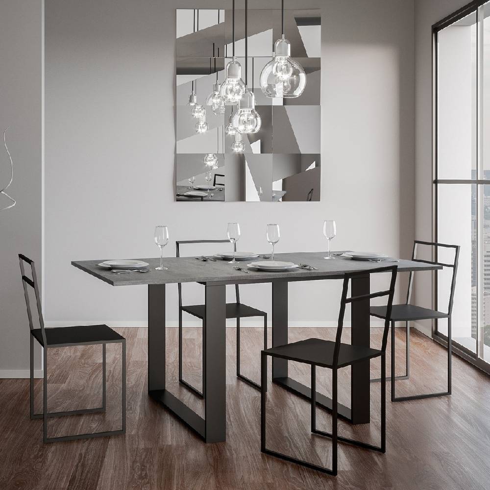 Itamoby Tavolo Tecno Libra Cemento 90×90 Allungato 90×180 Telaio Antracite