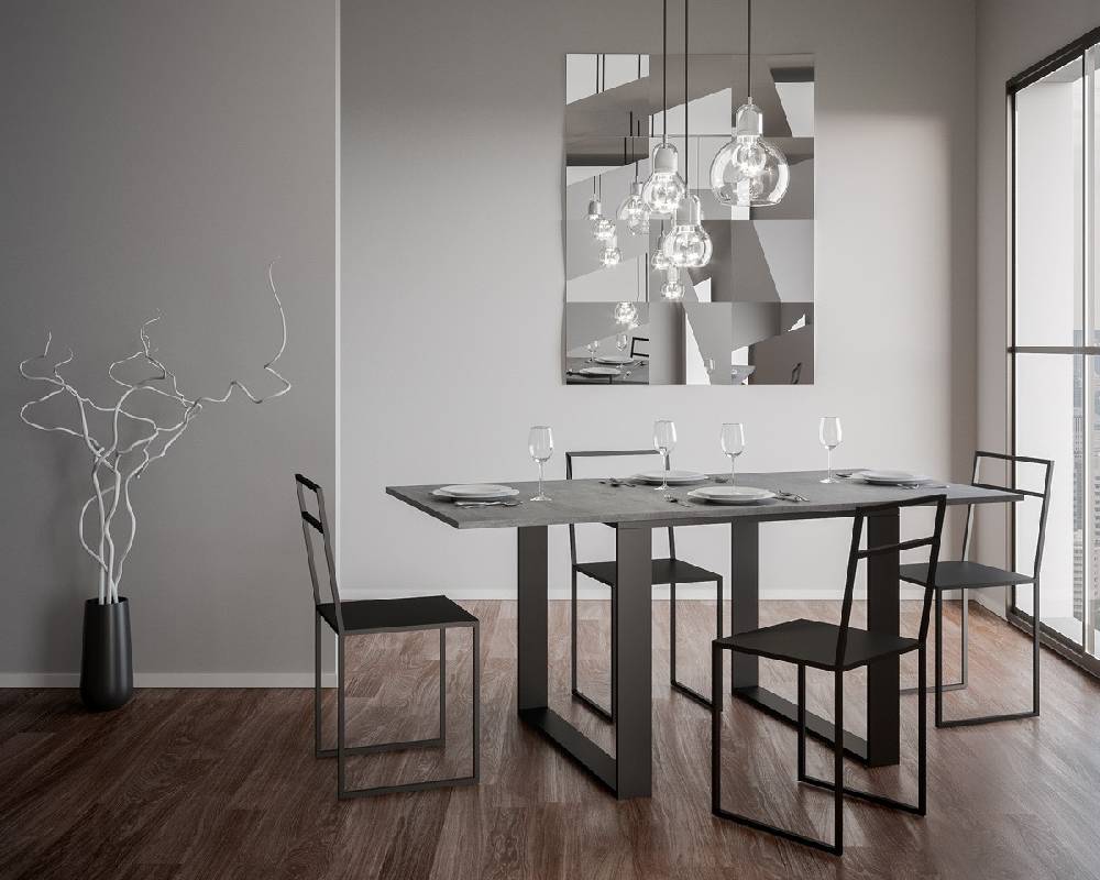 Itamoby Tavolo Tecno Libra Cemento 90×90 Allungato 90×180 Telaio Antracite