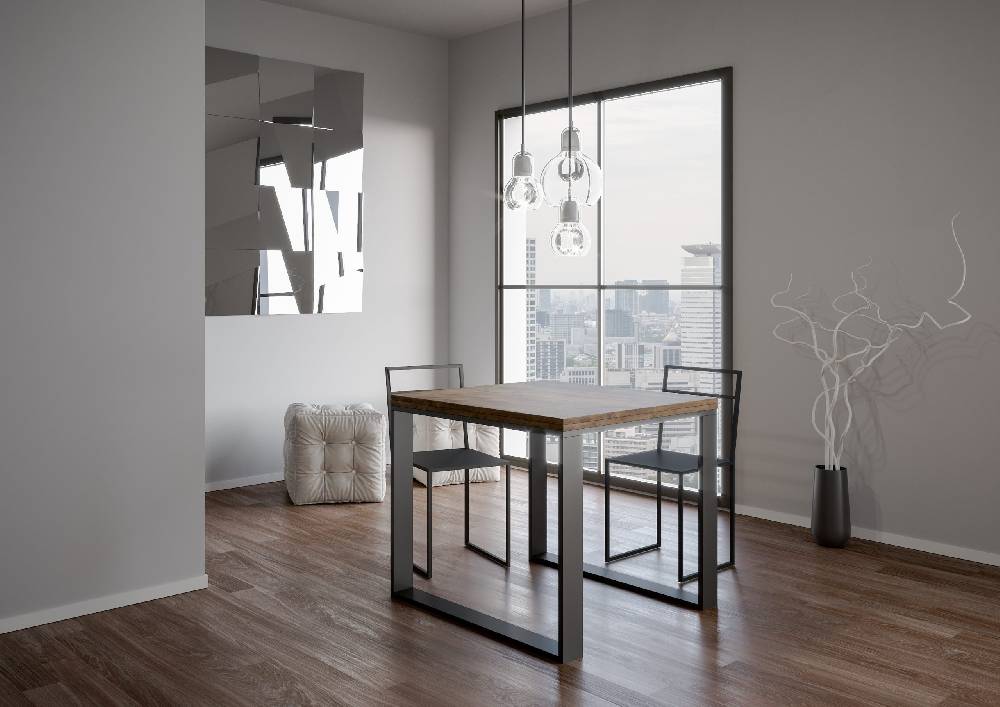 Itamoby Tavolo Tecno Libra Noce 90×90 Allungato 90×180 Telaio Antracite