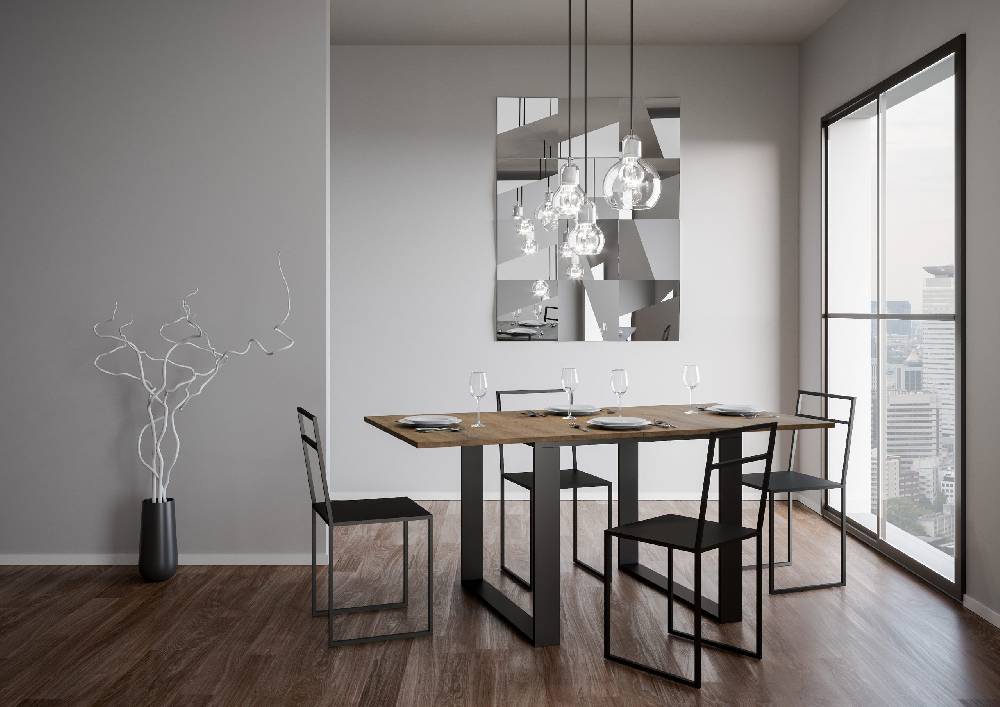 Itamoby Tavolo Tecno Libra Noce 90×90 Allungato 90×180 Telaio Antracite