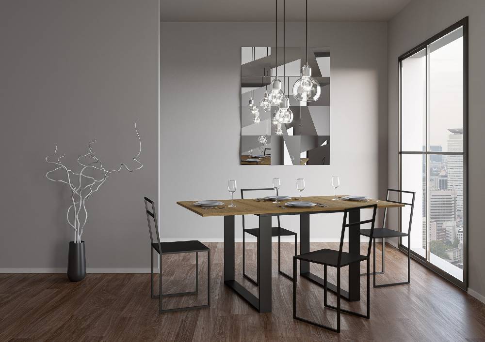 Itamoby Tavolo Tecno Libra Quercia Natura 90×120 Allungato 90×240 Telaio Antracite