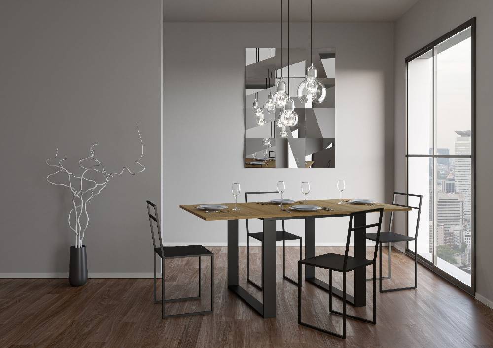 Itamoby Tavolo Tecno Libra Quercia Natura 90×90 Allungato 90×180 Telaio Antracite