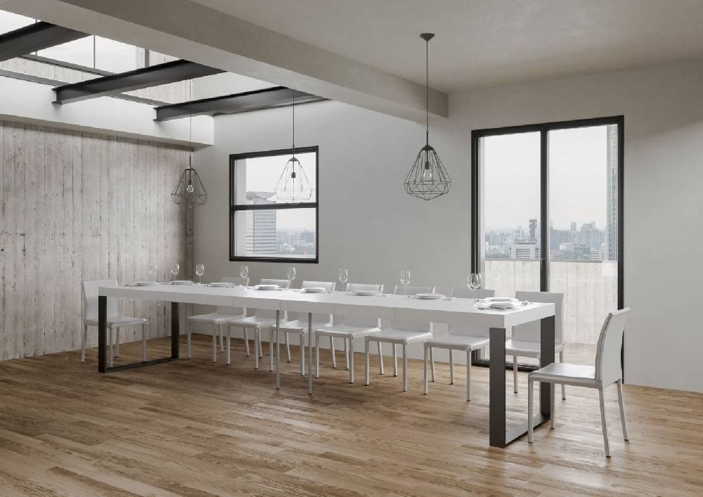 Itamoby Tavolo Tecno Premium Allungabile Piano Bianco Frassino 90×160 Allungato 420 Telaio Antracite