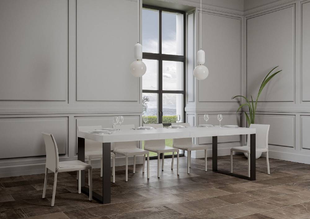 Itamoby Tavolo Tecno Premium Allungabile Piano Bianco Frassino 90×130 Allungato 390 Telaio Antracite