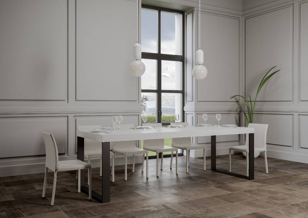 Itamoby Tavolo Tecno Premium Allungabile Piano Bianco Frassino 90×180 Allungato 284 Telaio Antracite