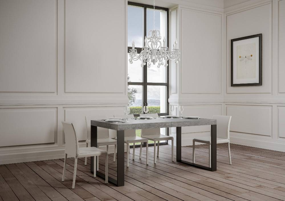 Itamoby Tavolo Tecno Premium Allungabile Piano Cemento 90×180 Allungato 284 Telaio Antracite