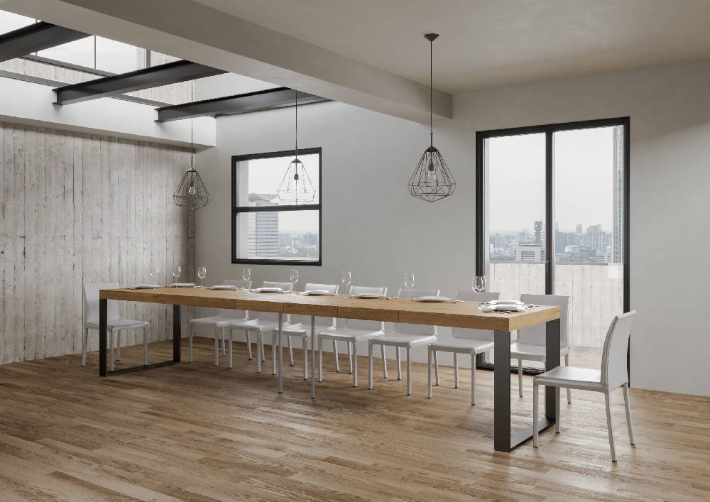 Itamoby Tavolo Tecno Premium Allungabile Piano Quercia Natura 90×130 Allungato 390 Telaio Antracite