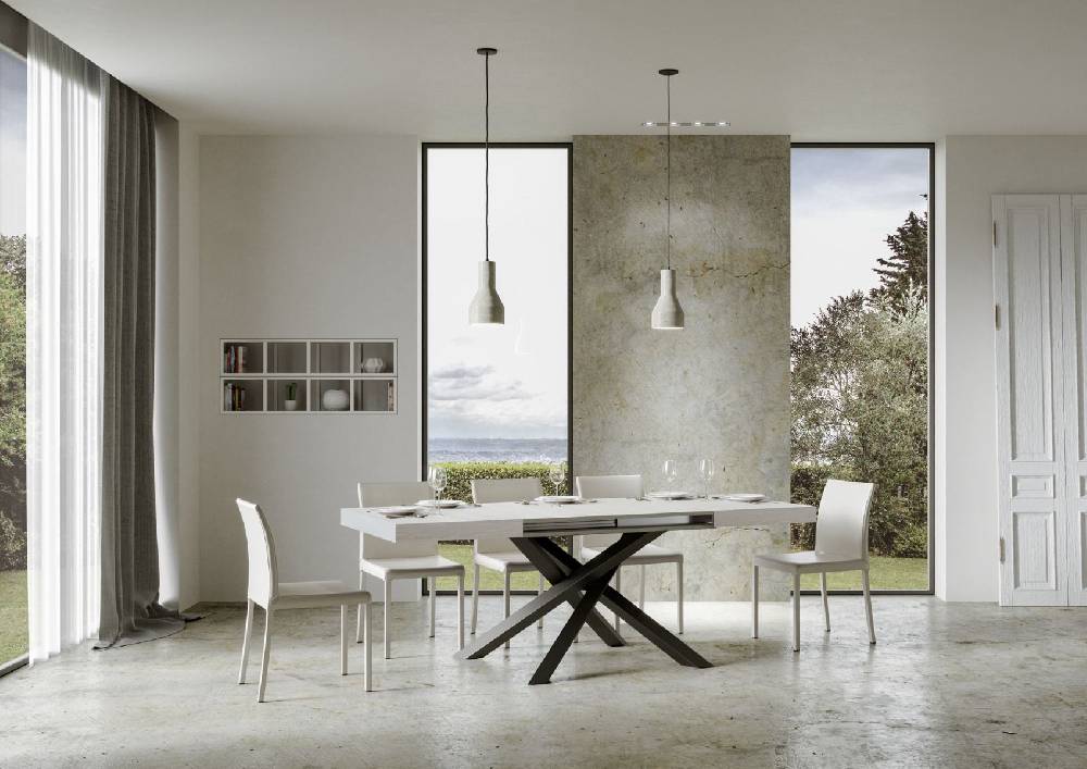 Itamoby Tavolo Volantis Allungabile Piano Bianco Frassino 90×130 Allungato 390 Telaio Antracite