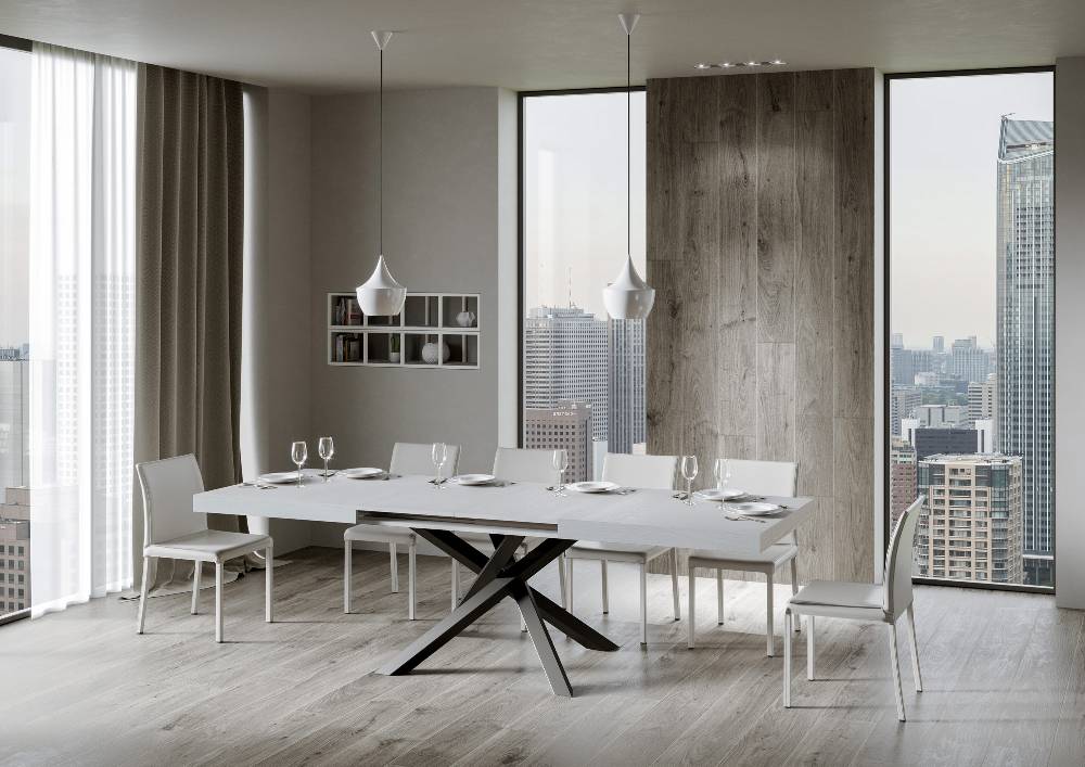 Itamoby Tavolo Volantis Allungabile Piano Bianco Frassino 90×180 Allungato 284 Telaio Antracite