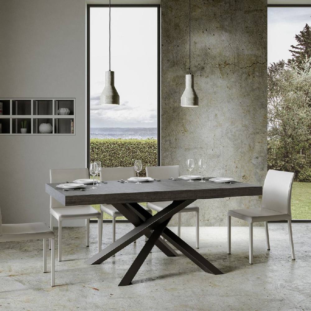 Itamoby Tavolo Volantis Allungabile Piano Cemento 90×160 Allungato 264 Telaio Antracite