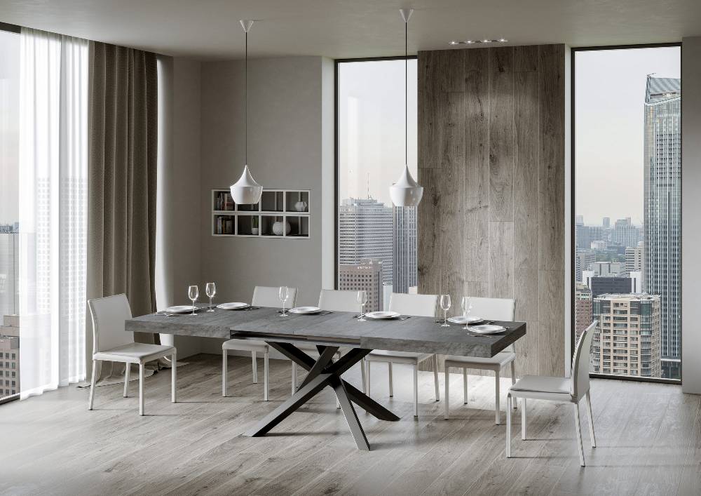 Itamoby Tavolo Volantis Allungabile Piano Cemento 90×180 Allungato 284 Telaio Antracite