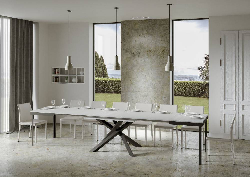 Itamoby Tavolo Volantis Evolution Piano Bianco Frassino 90×160 Allungato 420 Telaio Antracite