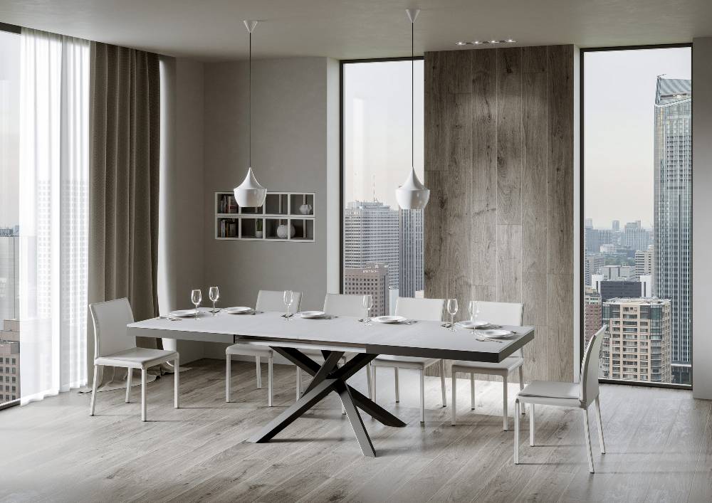 Itamoby Tavolo Volantis Evolution Piano Bianco Frassino 90×160 Allungato 420 Telaio Antracite