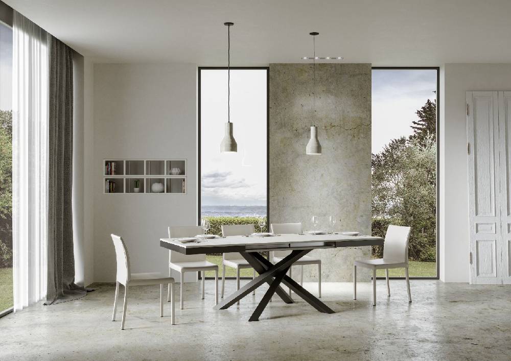 Itamoby Tavolo Volantis Evolution Piano Bianco Frassino 90×120 Allungato 224 Telaio Antracite