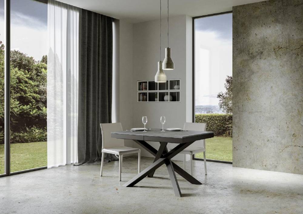 Itamoby Tavolo Volantis Evolution Piano Cemento 90×120 Allungato 224 Telaio Antracite