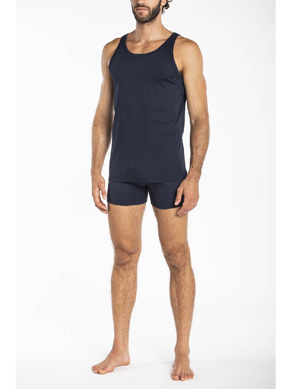 Julipet Canottiera Blu In Interlock Di Puro Cotone "doppia Maglia"