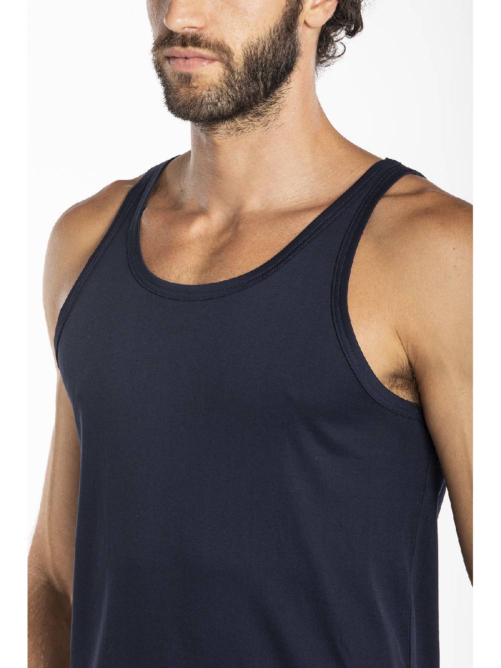 Julipet Canottiera blu in interlock di puro cotone "doppia maglia"