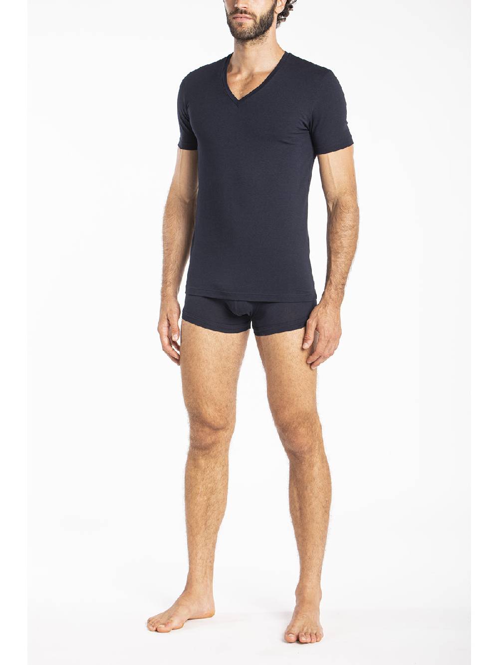 Julipet Maglietta Blu A V In Jersey Di Cotone Elasticizzato