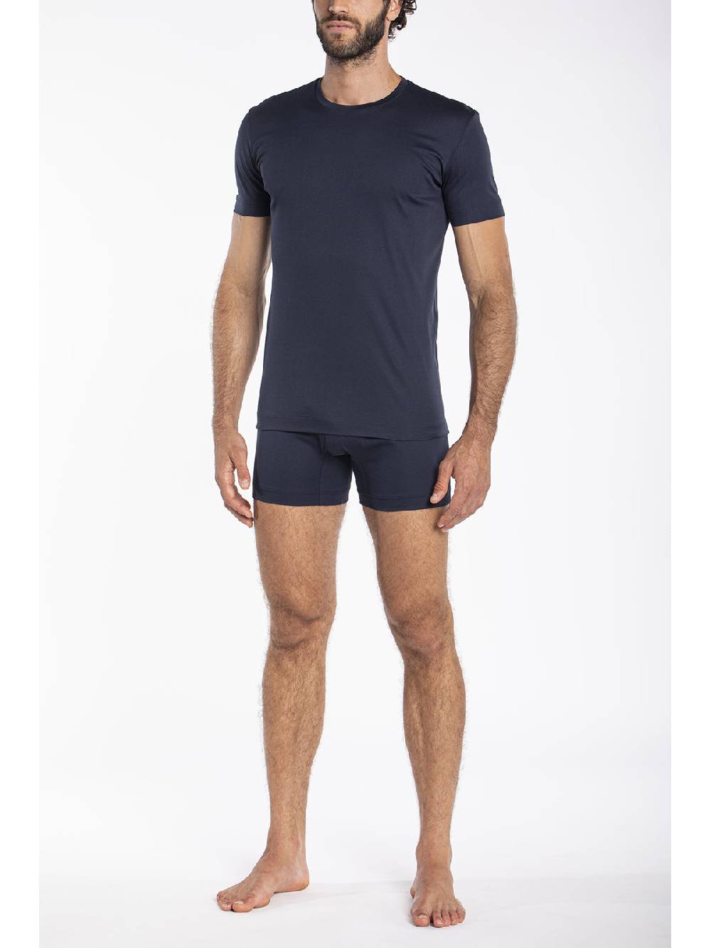 Julipet Maglietta Blu Girocollo In Interlock Di Puro Cotone "doppia Maglia"