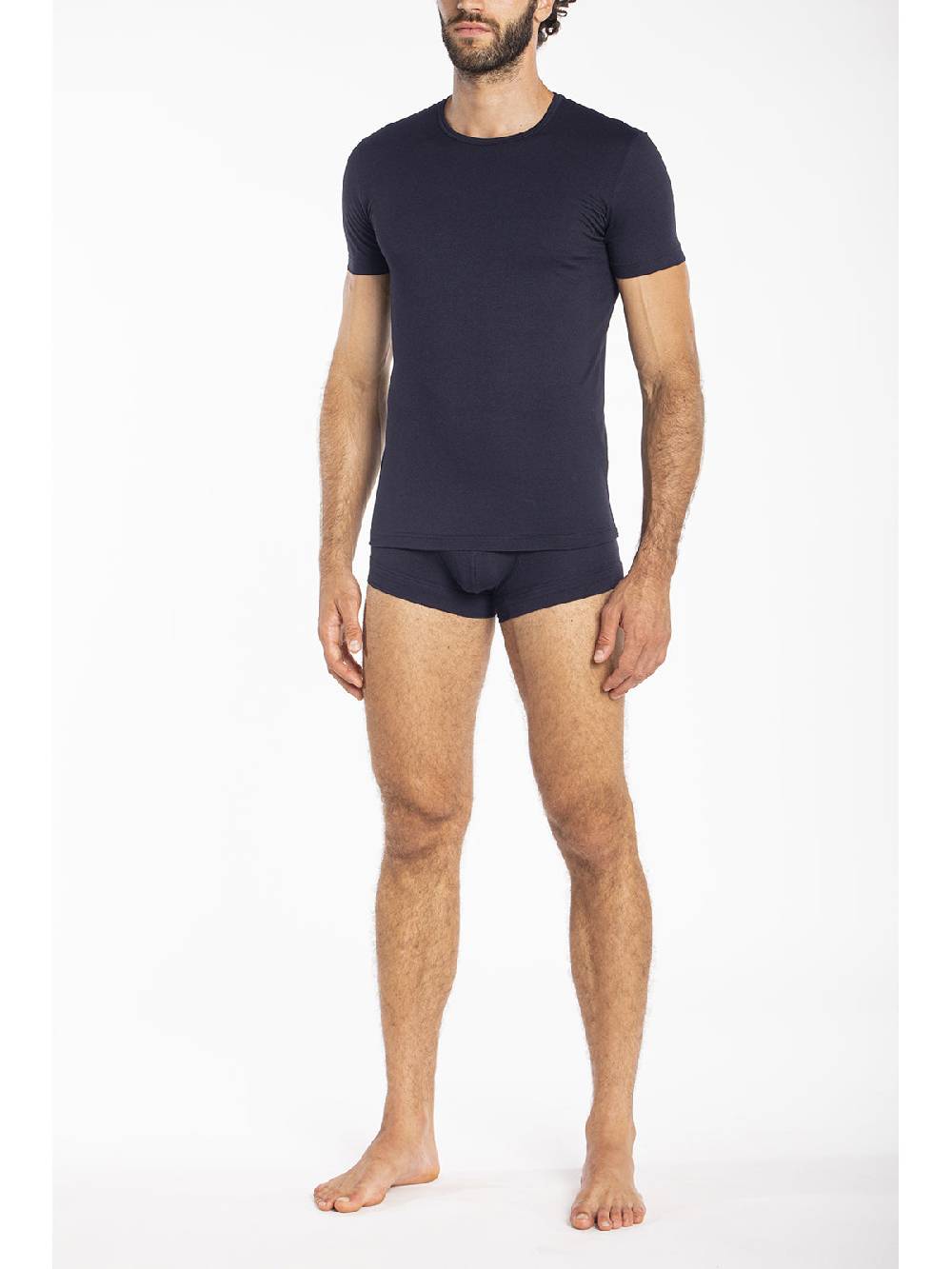 Julipet Maglietta Blu Girocollo In Jersey Di Cotone Makò Elasticizzato