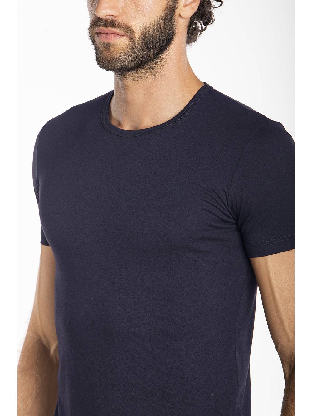 Julipet Maglietta blu girocollo in jersey di cotone makò elasticizzato