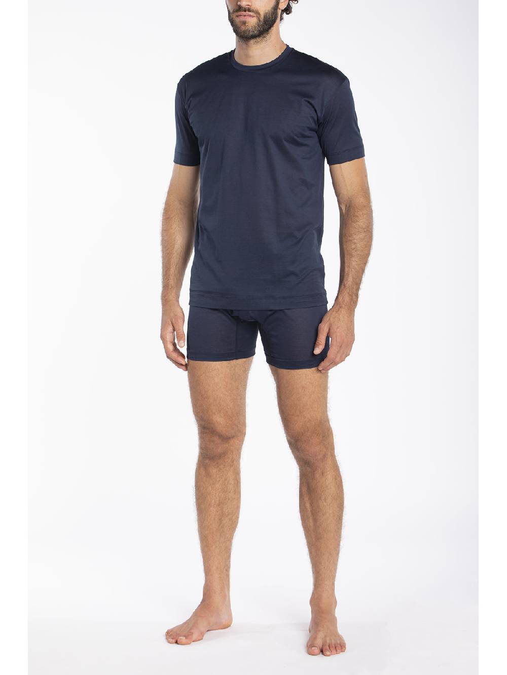 Julipet Maglietta Blu Girocollo In Jersey Di Puro Cotone Mercerizzato E Gasato