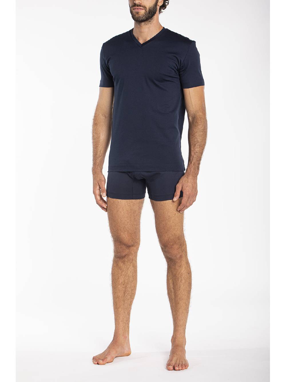 Julipet Maglietta Blu Scollo A V In Interlock Di Puro Cotone "doppia Maglia"